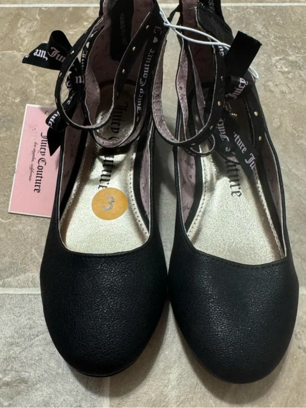 Juicy Couture Black Ankle Tie Ballet Flats